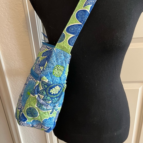 Vera Bradley Doodle Daisy Shoulder Bag Blue & Lime Green Purse Good Condition - Picture 4 of 6